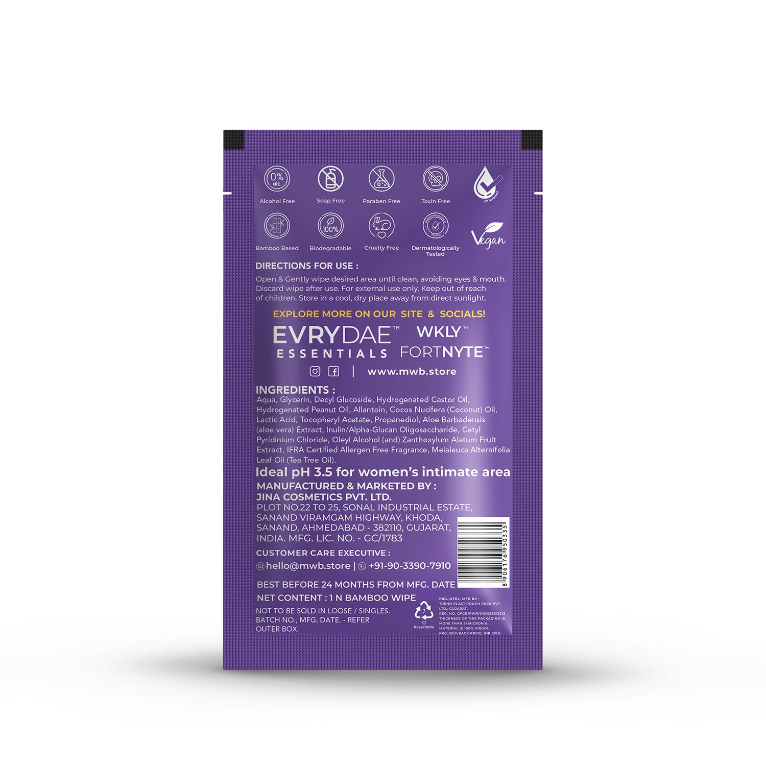 Feminine Wipes 3.5ph Balance 'Pack of 10’ By MW&B | EVRYDAE Essentials